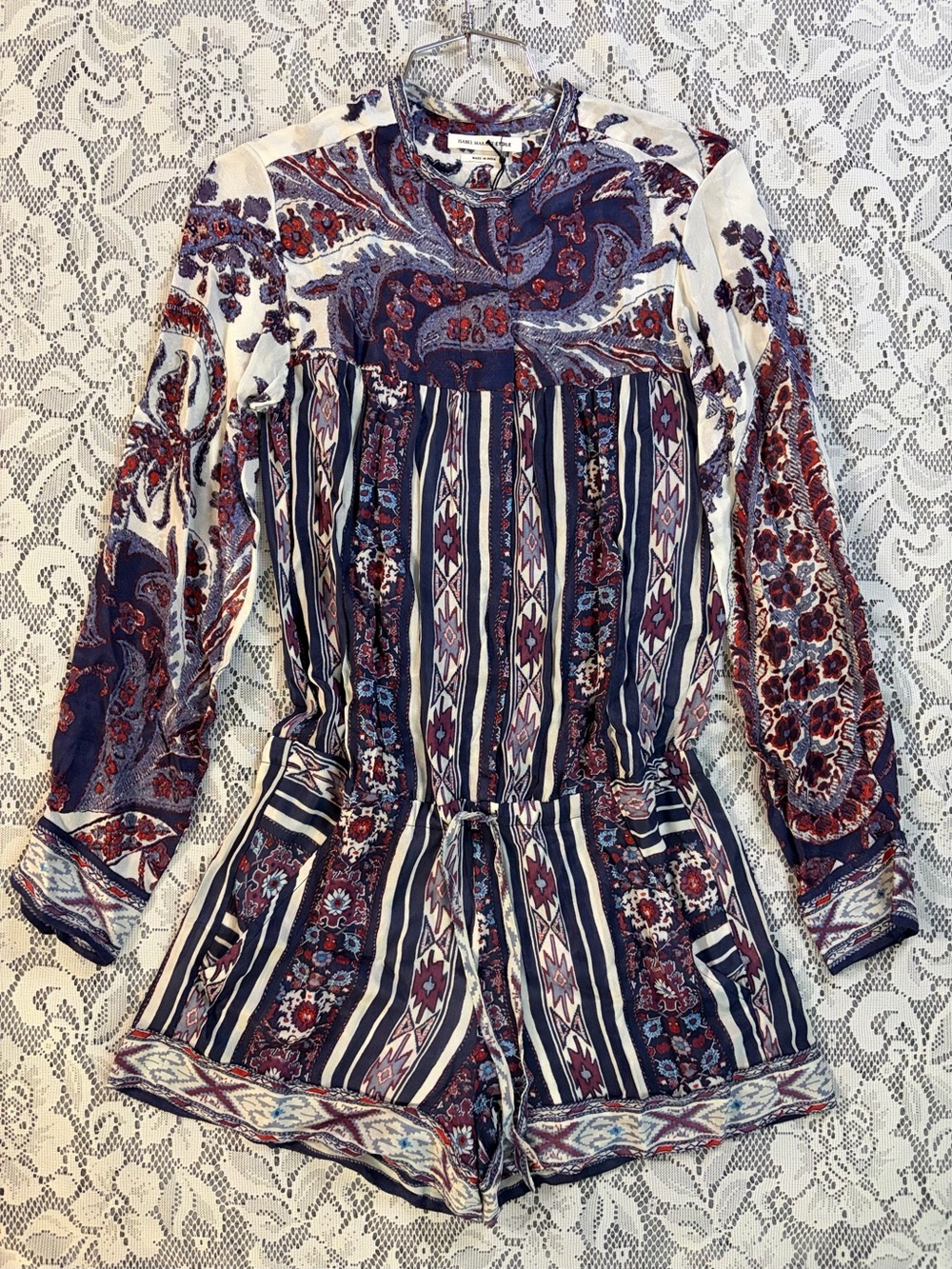 Isabel Marant Etoile Tayler Paisley Printed Long Sleeved Romper Playsuit